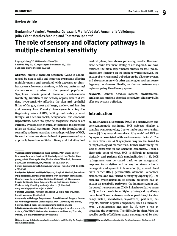 (PDF) The role of sensory and olfactory pathways in multiple chemical ...