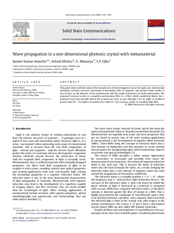 (PDF) Wave propagation in a one-dimensional photonic crystal with ...