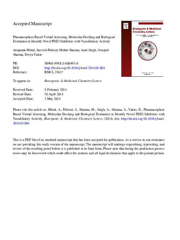 (PDF) Pharmacophore based virtual screening, molecular docking and ...