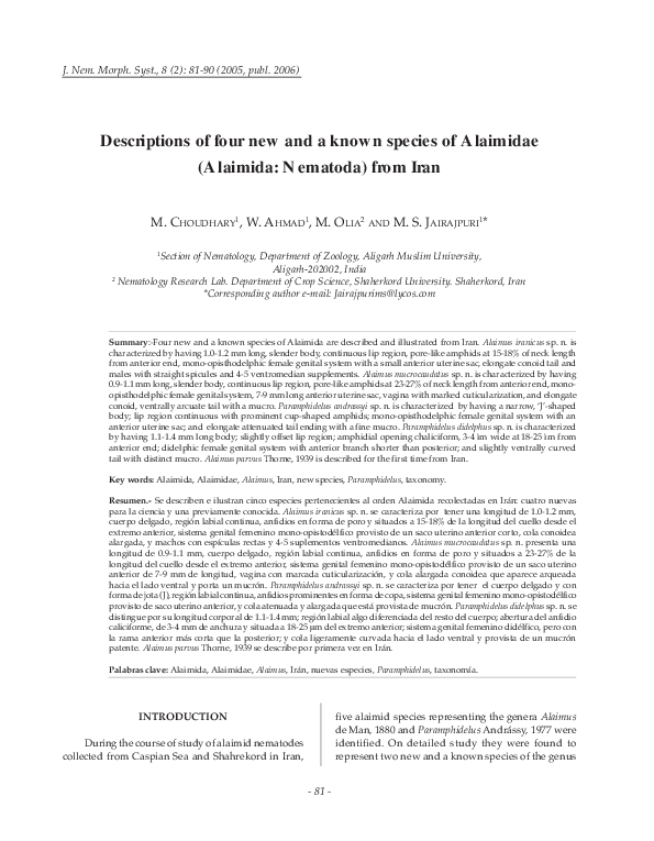 (PDF) Descriptions of four new and a known species of Alaimidae ...