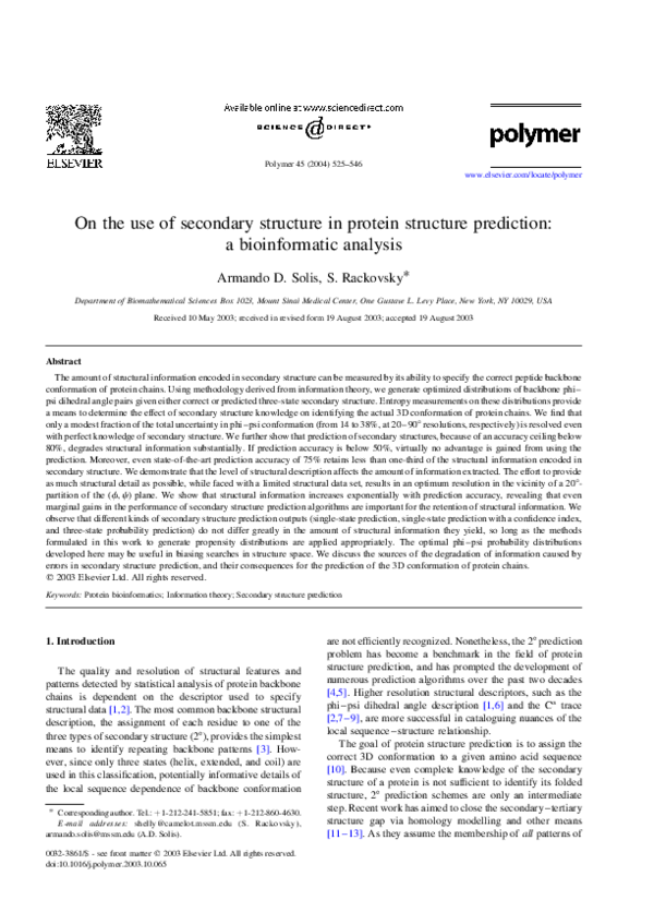 (PDF) On the use of secondary structure in protein structure prediction ...