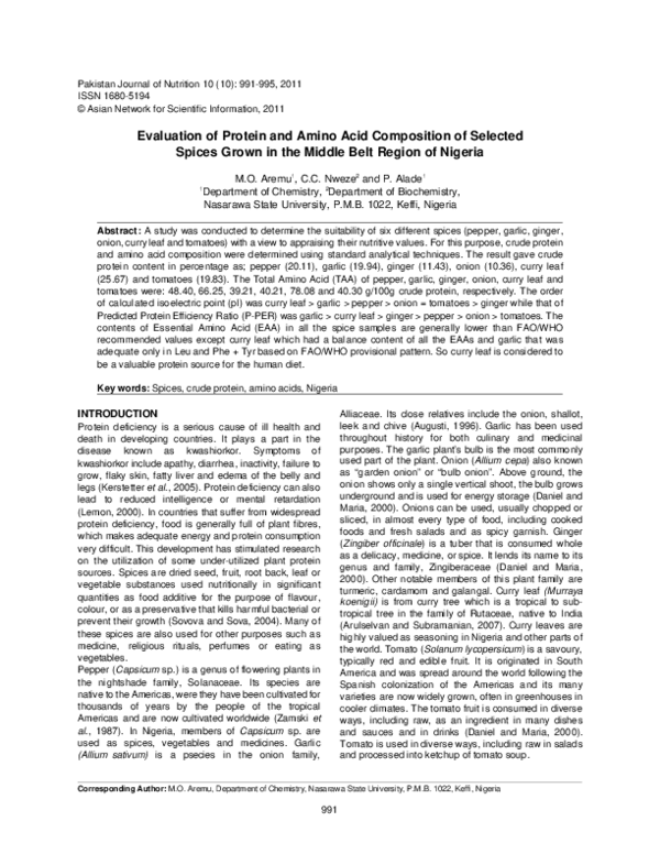 (PDF) Evaluation of Protein and Amino Acid Composition of Selected ...