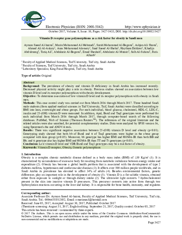 (PDF) Vitamin D receptor gene polymorphisms as a risk factor for ...
