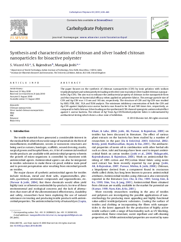 (PDF) Synthesis and characterization of chitosan and silver loaded ...