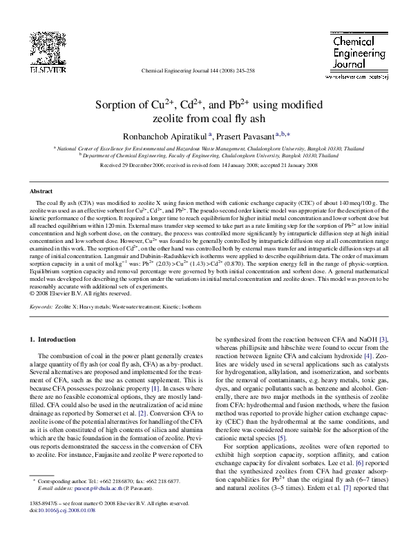 (PDF) Sorption of Cu2+, Cd2+, and Pb2+ using modified zeolite from coal ...