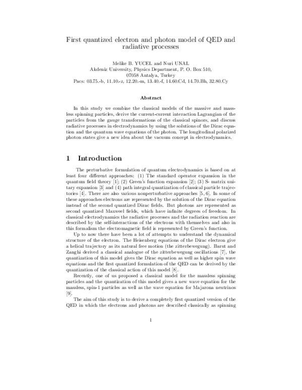 (PDF) First-quantized electron and photon model of QED and radiative ...
