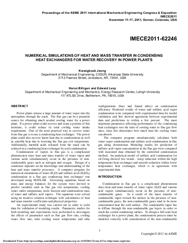 (PDF) Numerical Simulations of Heat and Mass Transfer in Condensing ...