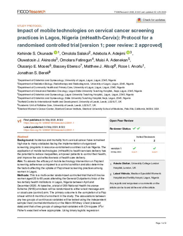 (PDF) Impact of mobile technologies on cervical cancer screening ...