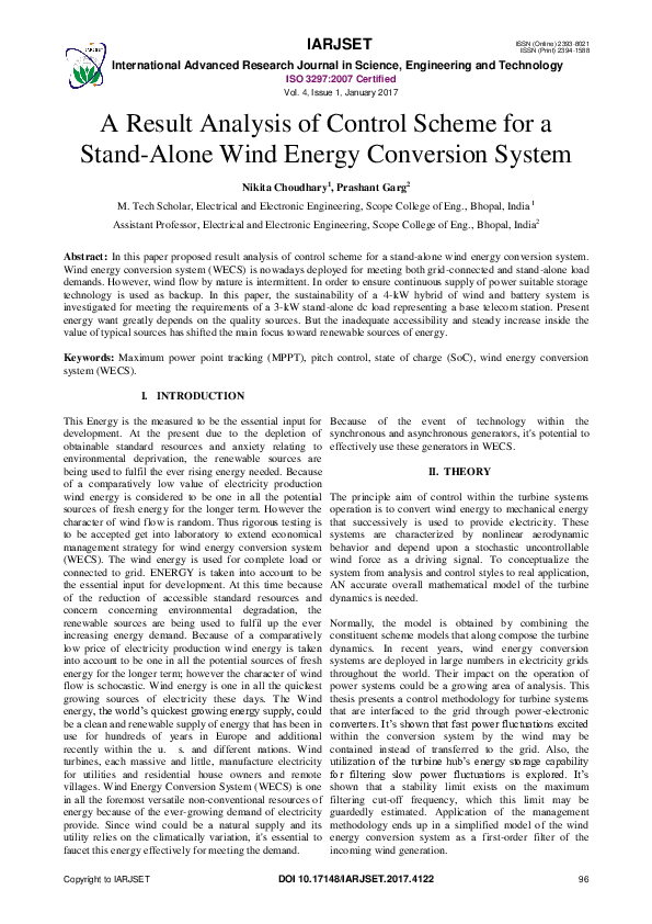 (PDF) A Result Analysis of Control Scheme for a Stand-Alone Wind Energy ...