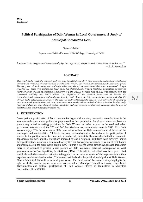 (PDF) Political Participation of Dalit Women in Local Governance
