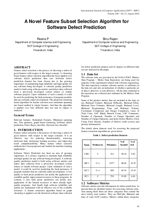 (PDF) A Novel Feature Subset Selection Algorithm for Software Defect ...