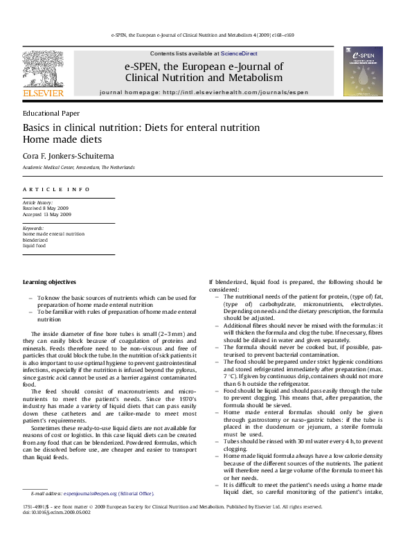 (PDF) Basics in clinical nutrition: Diets for enteral nutrition