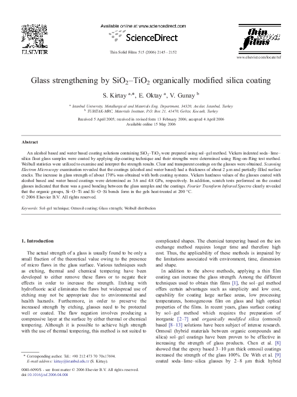 (PDF) Glass strengthening by SiO2–TiO2 organically modified silica coating