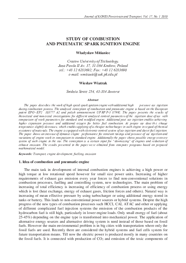 (PDF) Study of Combustion and Pneumatic Spark Ignition Engine