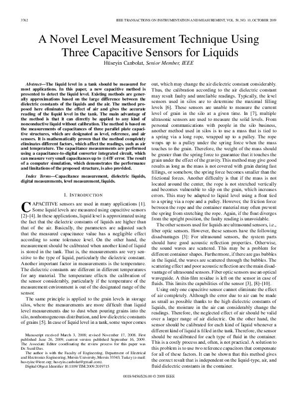 (PDF) A Novel Level Measurement Technique Using Three Capacitive ...