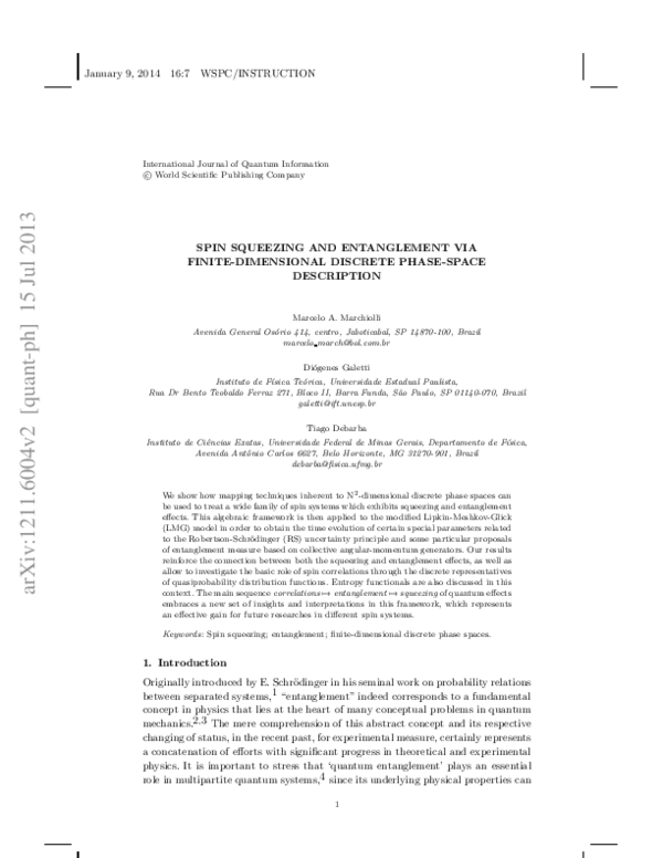 (PDF) Spin Squeezing and Entanglement via Finite-Dimensional Discrete ...