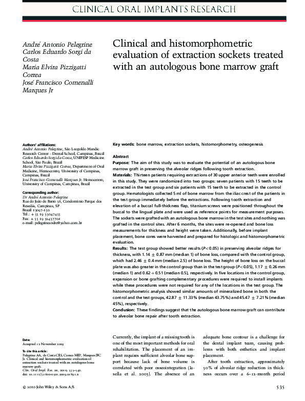 (PDF) Clinical and histomorphometric evaluation of extraction sockets ...