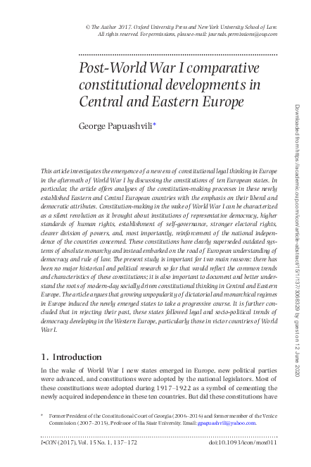 (PDF) Post-World War I comparative constitutional developments in ...
