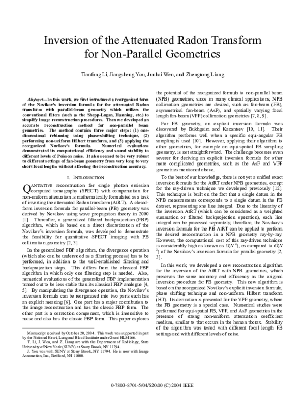 (PDF) Inversion of the attenuated radon transform for non-parallel ...