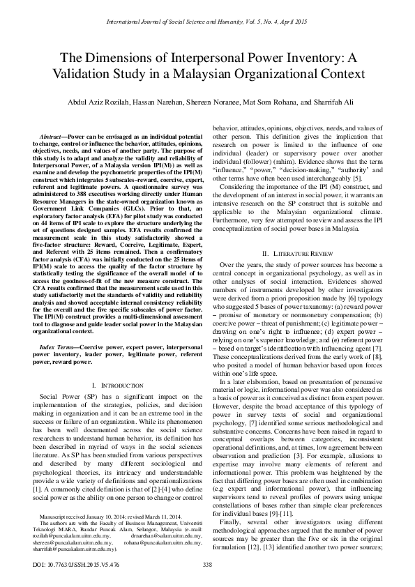 (PDF) The Dimensions of Interpersonal Power Inventory: A Validation ...