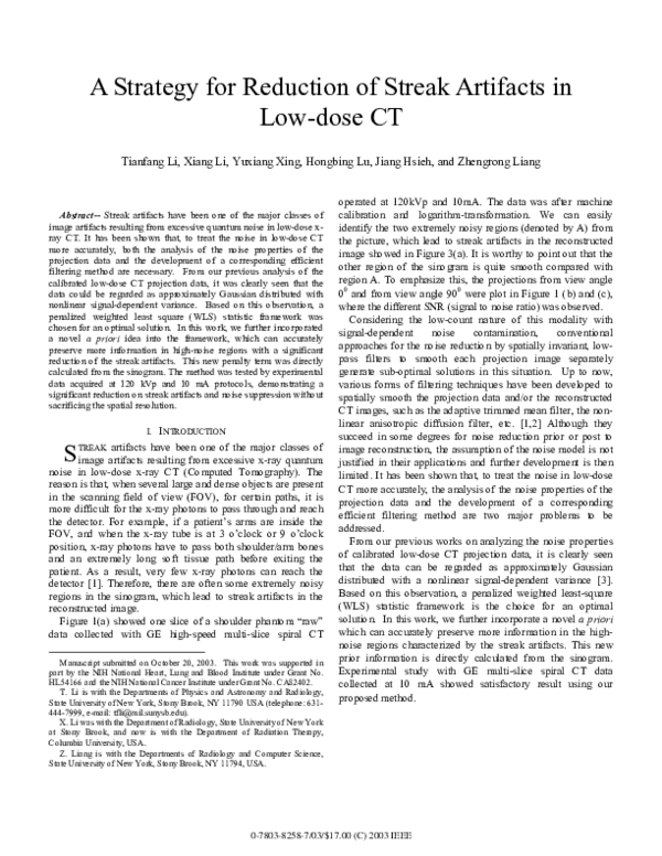 (PDF) A strategy for reduction of streak artifacts in low-dose CT