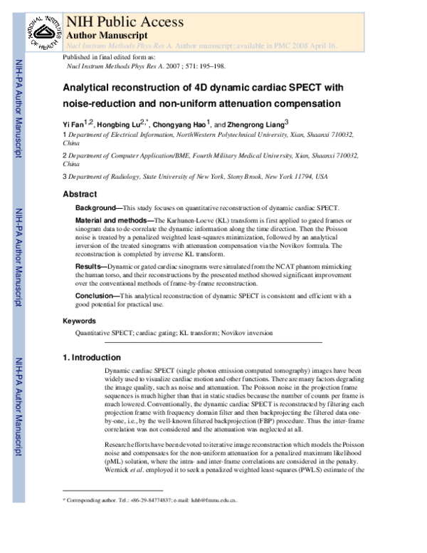(PDF) Analytical reconstruction of 4D dynamic cardiac SPECT with noise ...