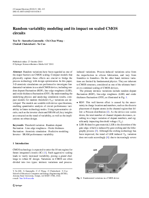 (PDF) Random variability modeling and its impact on scaled CMOS circuits
