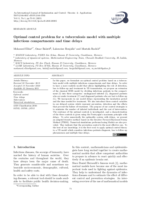 (PDF) Optimal control problem for a tuberculosis model with multiple ...