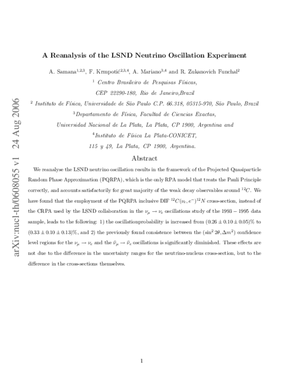 (PDF) A reanalysis of the LSND neutrino oscillation experiment