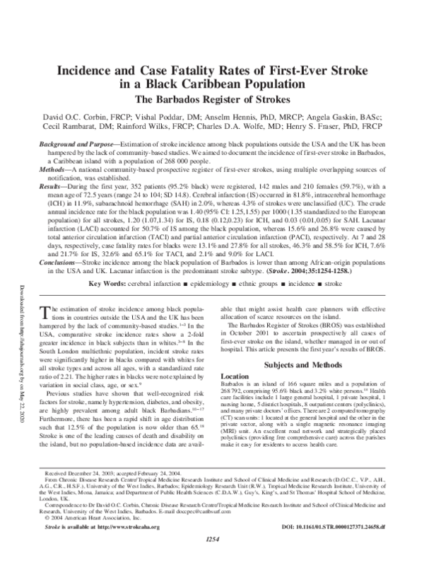 (PDF) Incidence and Case Fatality Rates of First-Ever Stroke in a Black ...
