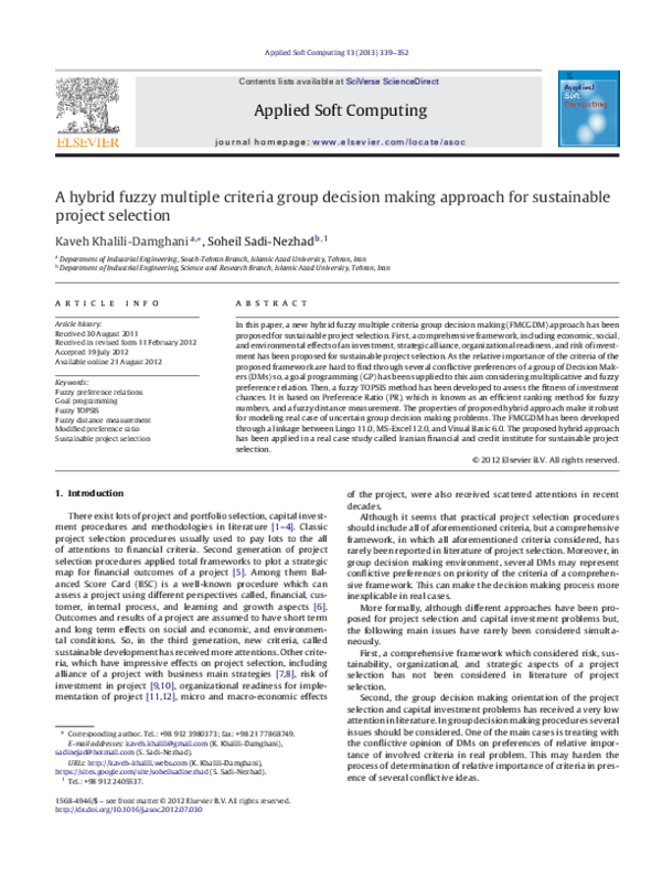 (PDF) A hybrid fuzzy multiple criteria group decision making approach ...