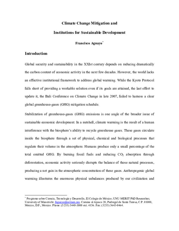 (PDF) Climate Change Mitigation and Institutions for Sustainable ...