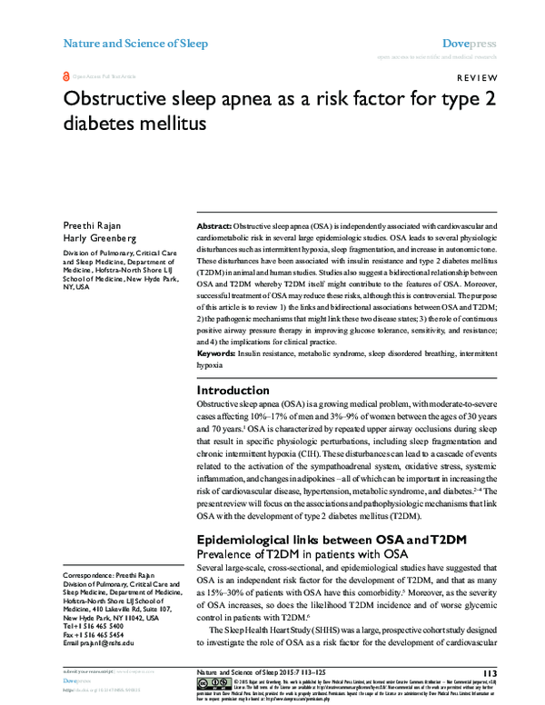 (PDF) Obstructive sleep apnea as a risk factor for type 2 diabetes mellitus