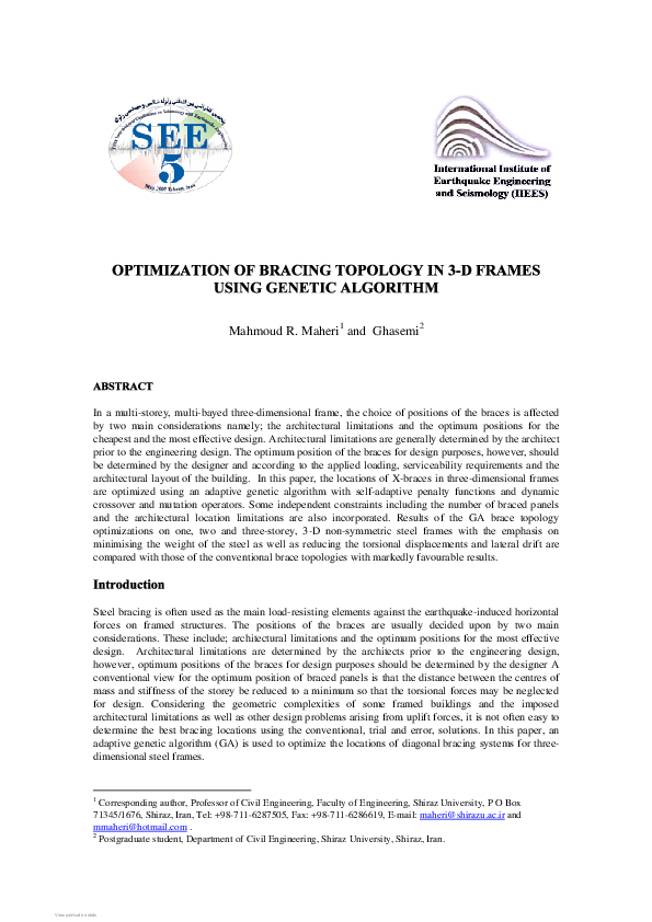 (PDF) Optimization of Bracing Topology in 3D Frames Using Genetic Algorithm
