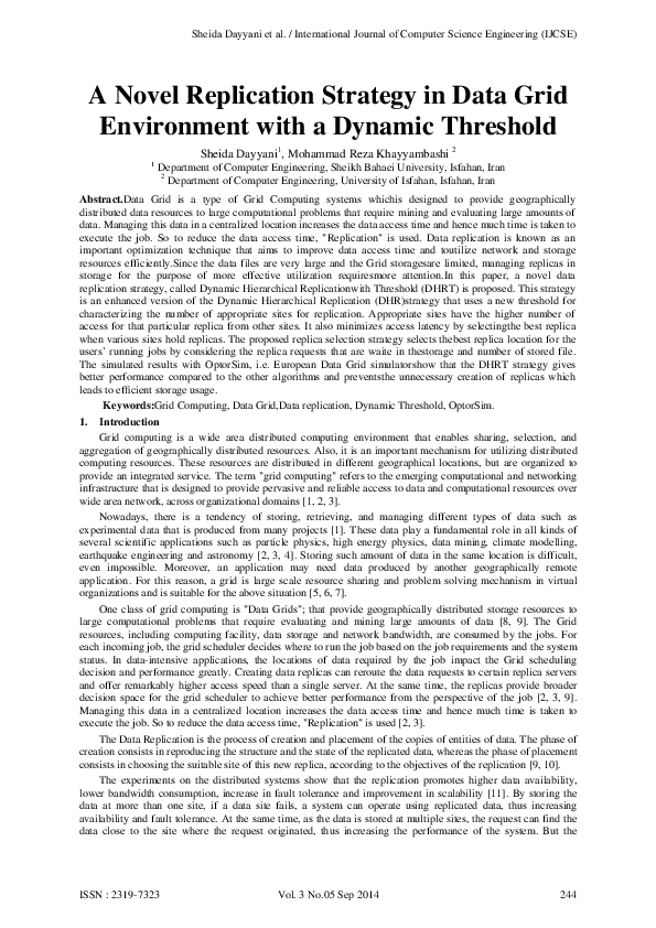 (PDF) A Novel Replication Strategy in Data Grid Environment with a ...
