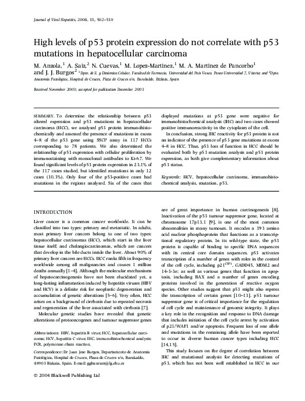 (PDF) High levels of p53 protein expression do not correlate with p53 ...