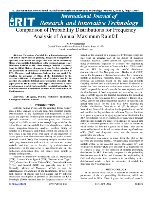 (PDF) Comparison of Probability Distributions for Frequency Analysis of ...