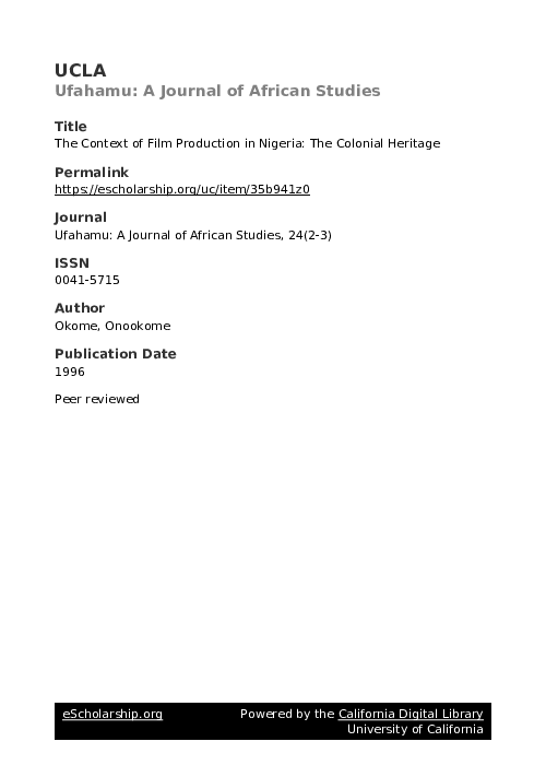 (PDF) The Context of Film Production in Nigeria: The Colonial Heritage