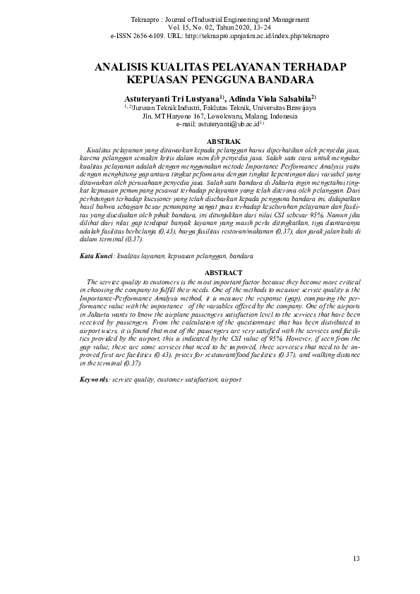 (PDF) Analisis Kualitas Pelayanan Terhadap Kepuasan Pengguna Bandara