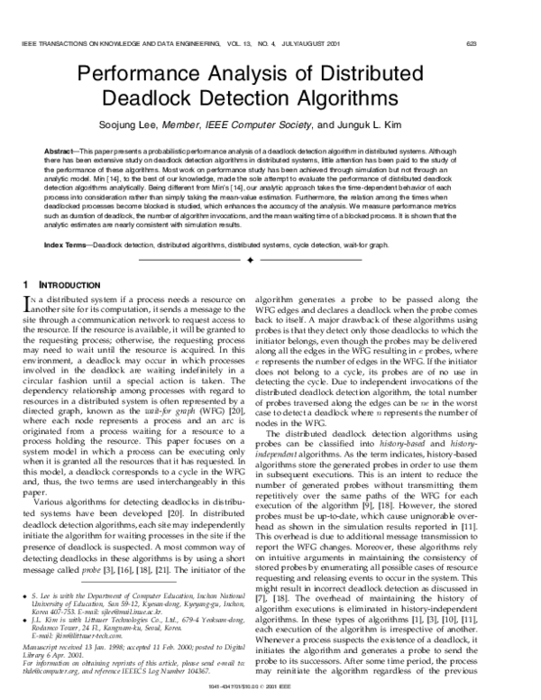 (PDF) Performance analysis of distributed deadlock detection algorithms
