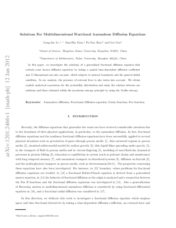 (PDF) Solutions for multidimensional fractional anomalous diffusion ...
