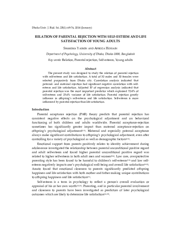 (PDF) Relation of parental rejection with self-esteem and life ...