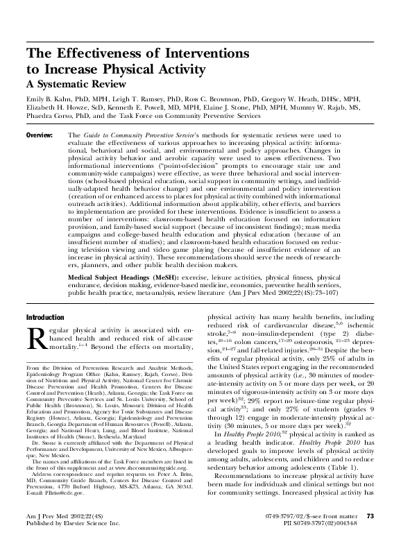 (PDF) The effectiveness of interventions to increase physical activityA ...
