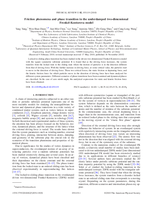 (PDF) Friction phenomena and phase transition in the underdamped two ...