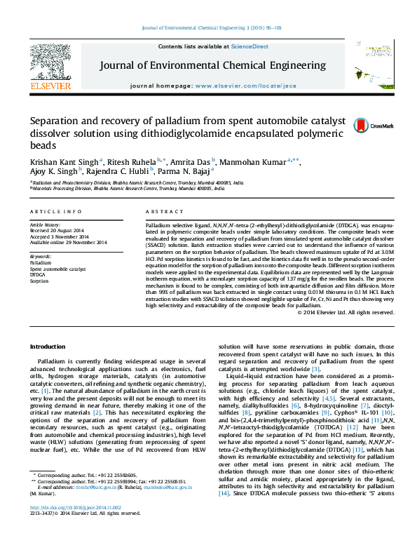 (PDF) Separation and recovery of palladium from spent automobile ...