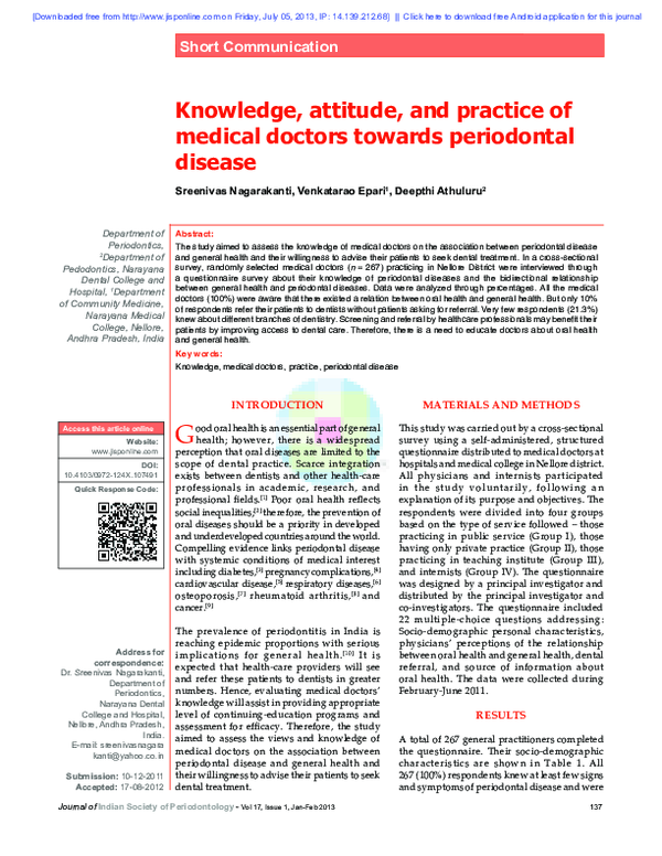 (PDF) Knowledge, attitude, and practice of medical doctors towards ...