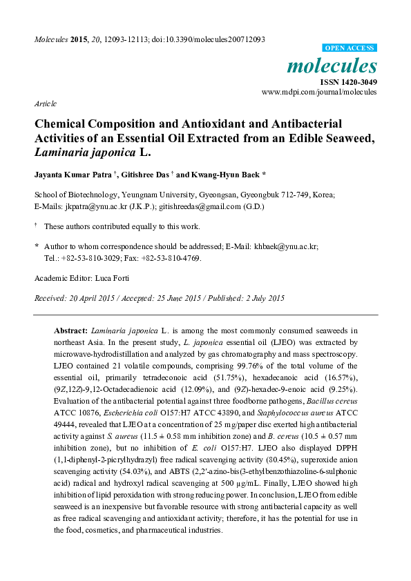 Chemical composition and antioxidant and anti-inflammatory potential of ...