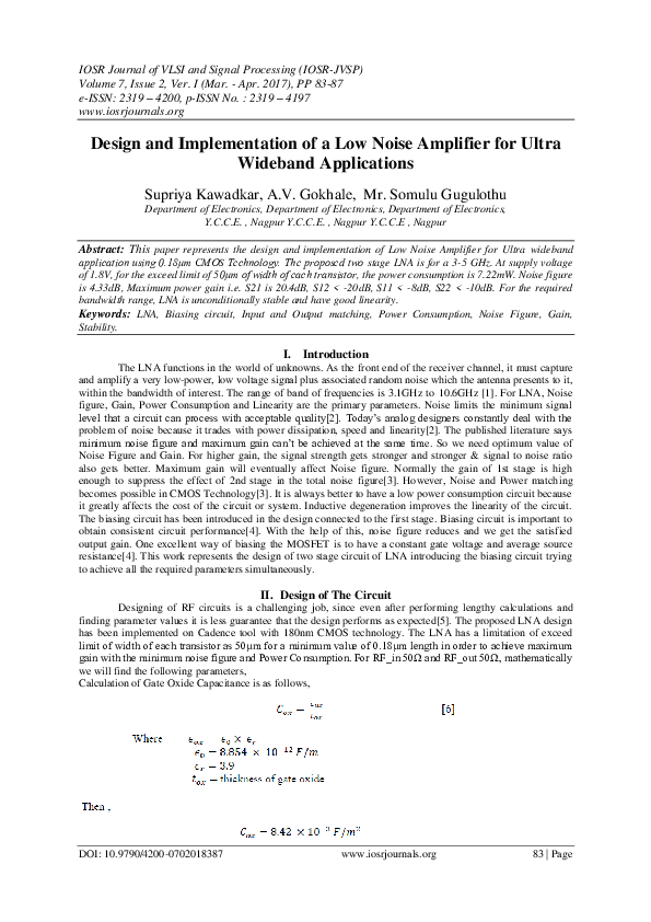 (PDF) Design and Implementation of a Low Noise Amplifier for Ultra ...