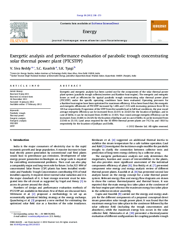 (PDF) Exergetic analysis and performance evaluation of parabolic trough ...