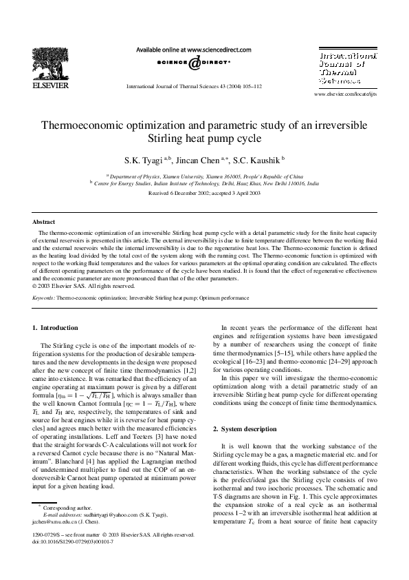 (PDF) Thermoeconomic optimization and parametric study of an ...